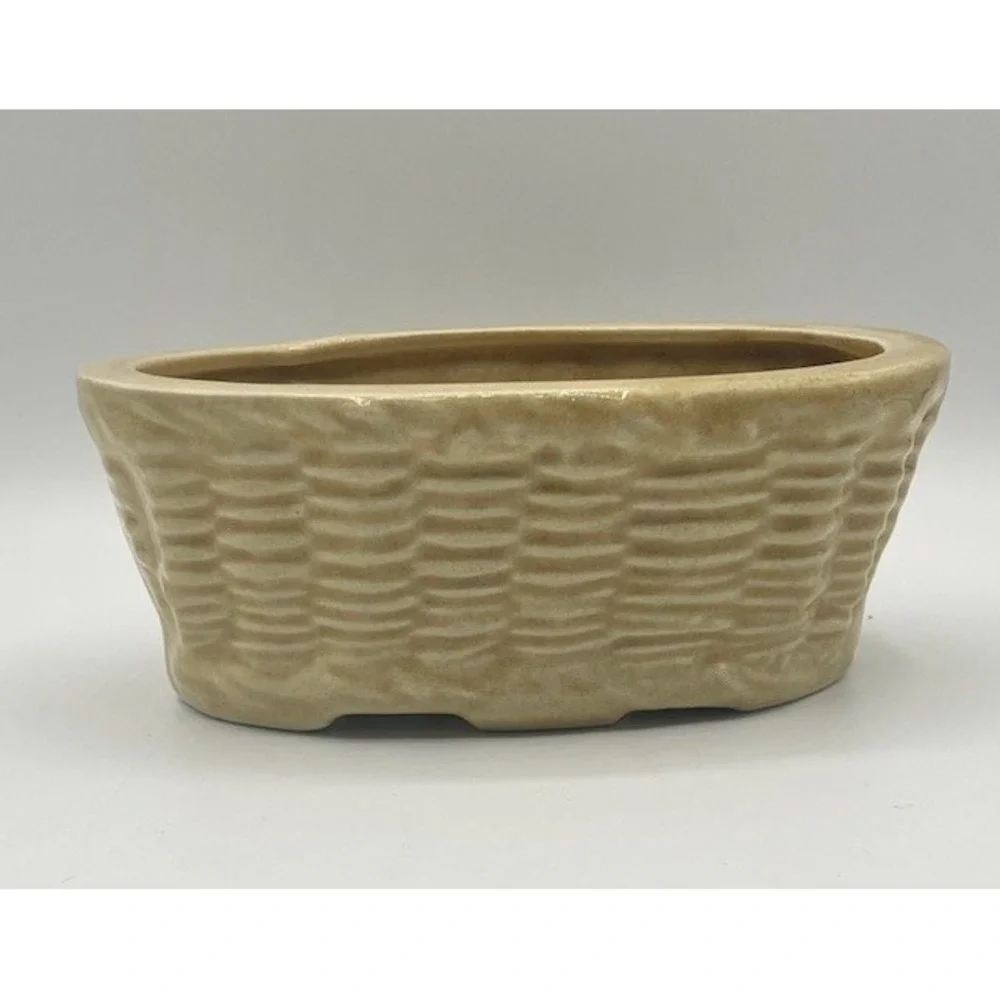 Vintage House of Webster Pottery Planter Basket Weave Design  Yellowish Beige‎